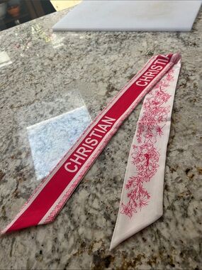 Christian Silk Twilly Scarf - Pink & White